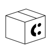 White box with a black smiling face symbol.