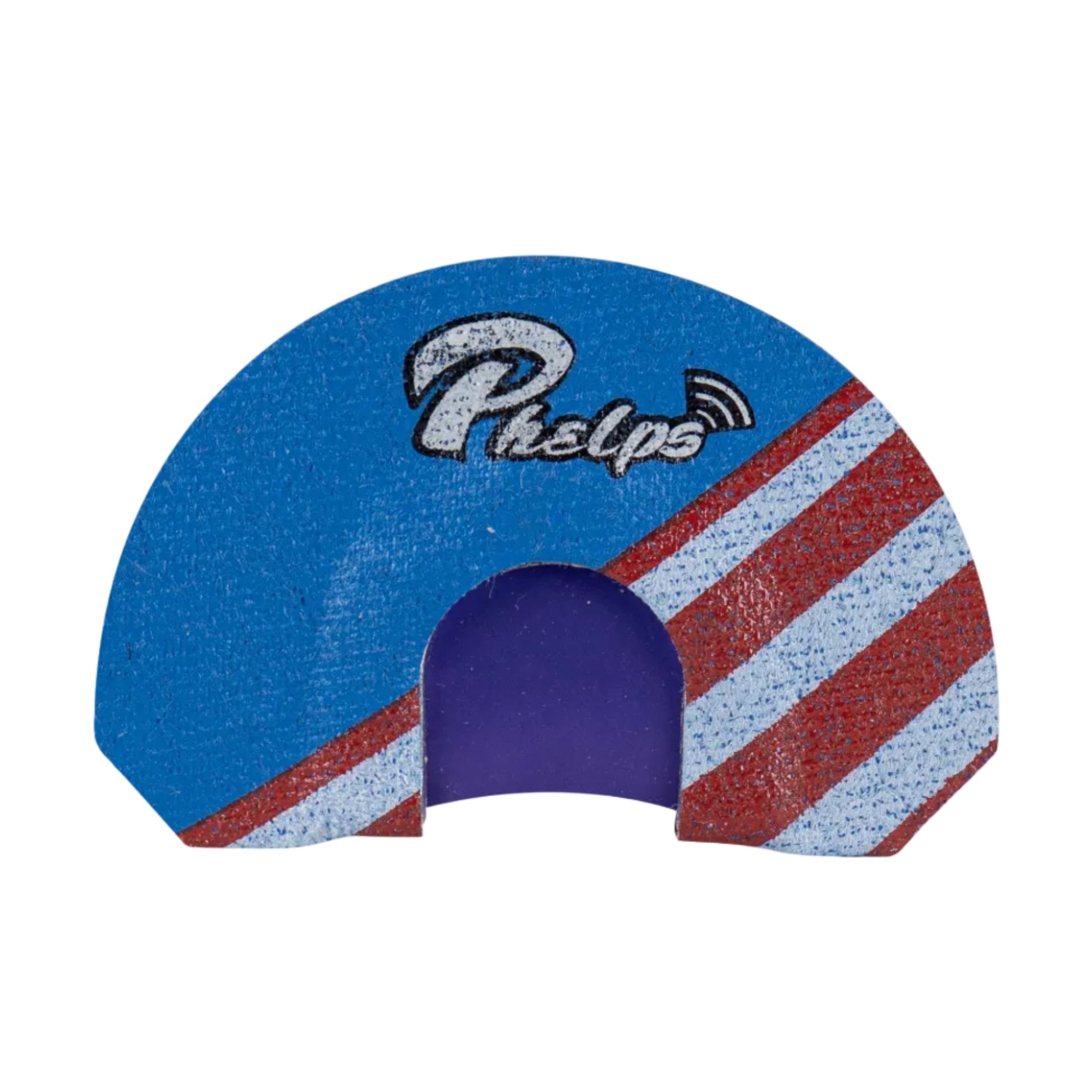 Blue elk diaphragm with red and white striped pattern on a white background