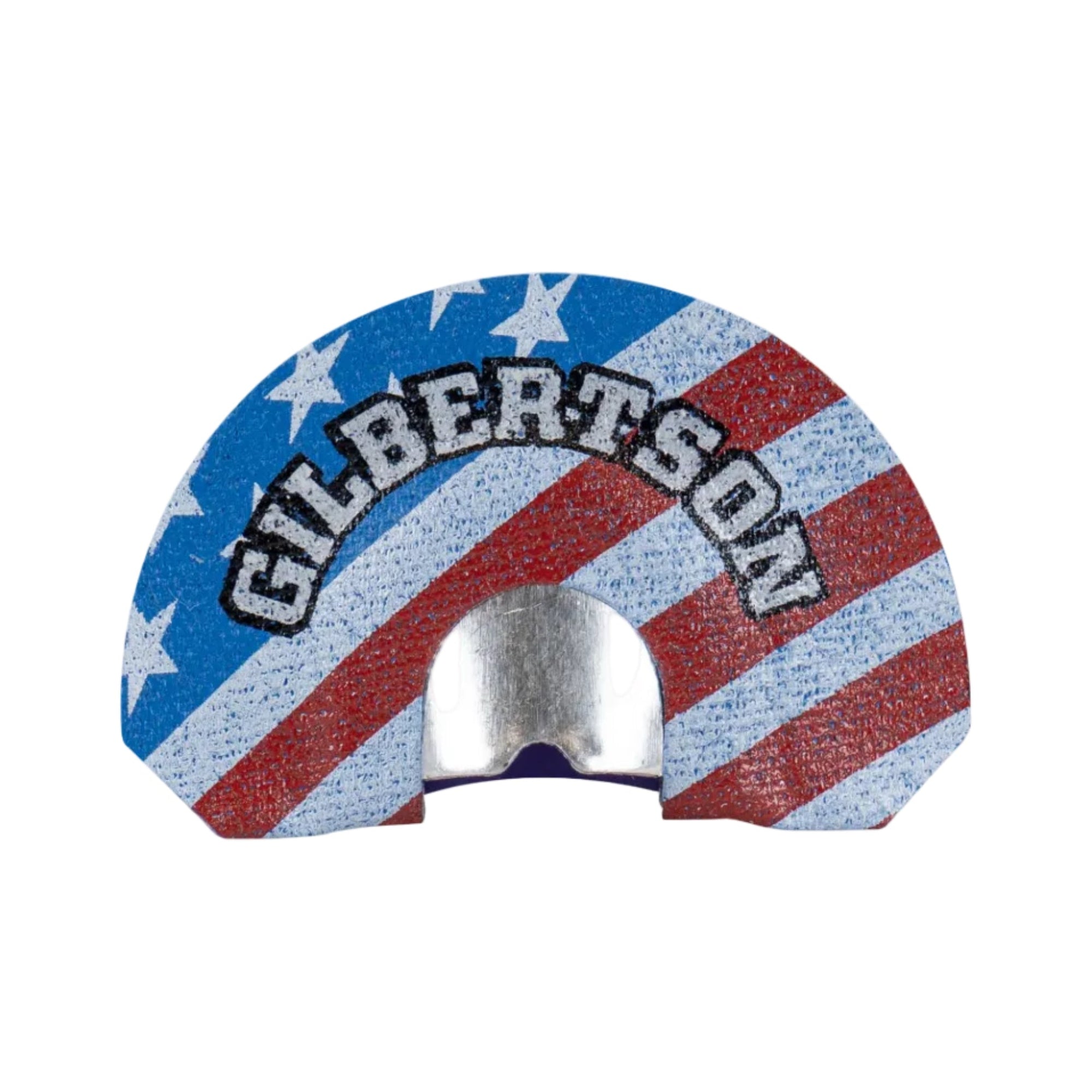 Gilbertson hunting call with American flag design on a white background